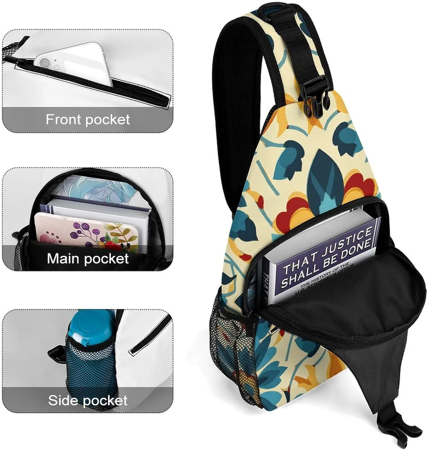 Colorful Arabic Editable File Yellow Crossbody Small Sling Backpack Sling Bag for Women Men Travel Hiking Chest Bag Daypack