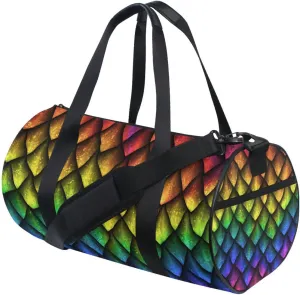 Colorful Dragon Scales Rainbow Colored Reptile Skin Texture Duffel Bag, Foldable Canvas Travel Tote for Gym Sports with Inner Pockets, Durable Lightweight Fitness Bag for Overnight Workout