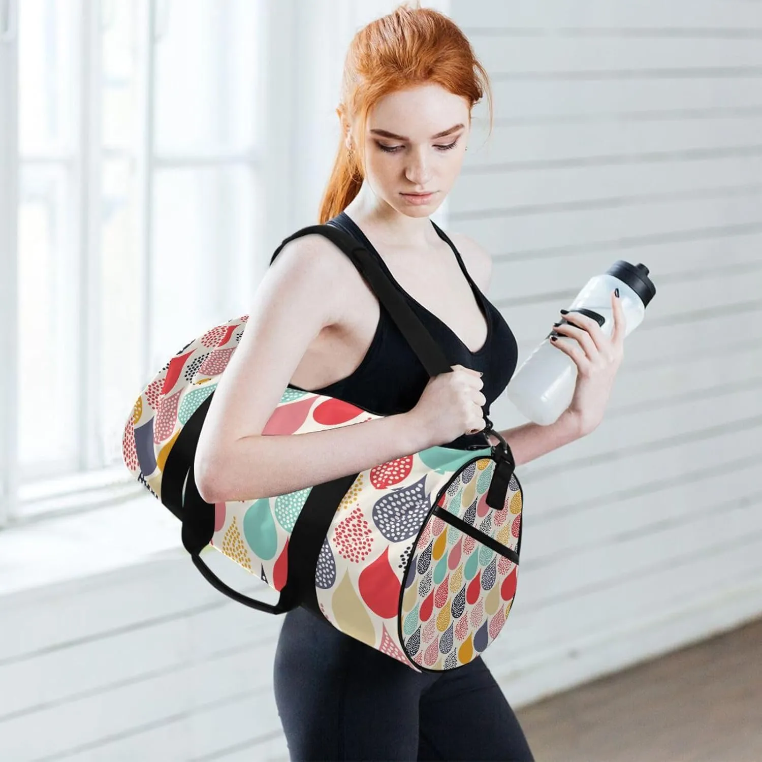 Colorful Hand Drawn Water Droplet Seamless Portable Gym Bag, Travel Bag, Luggage bag, Sports Bag, Toiletry Bag with Handles, Detachable Shoulder Strap 17.6 x 9 x 9 inch