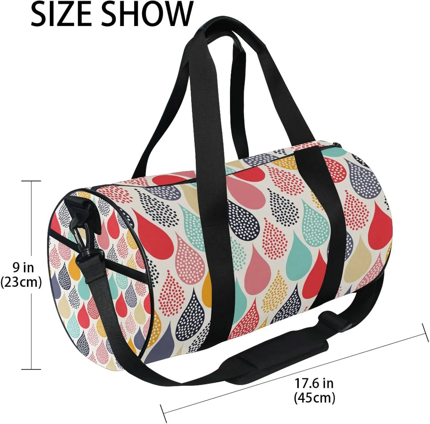 Colorful Hand Drawn Water Droplet Seamless Portable Gym Bag, Travel Bag, Luggage bag, Sports Bag, Toiletry Bag with Handles, Detachable Shoulder Strap 17.6 x 9 x 9 inch