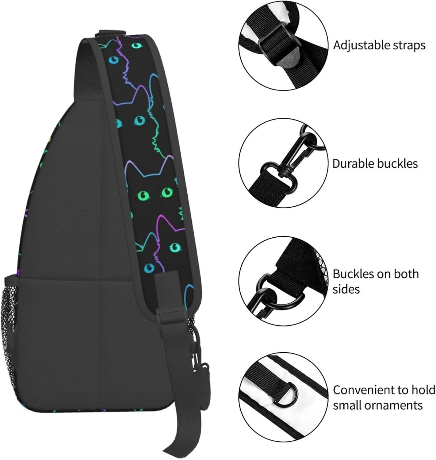 Colorful Neon Cats Sling Bag for Women Mens Crossbody Backpack Cycling Hiking Daypack Chest Shoulder Bag with Adjustable Strap