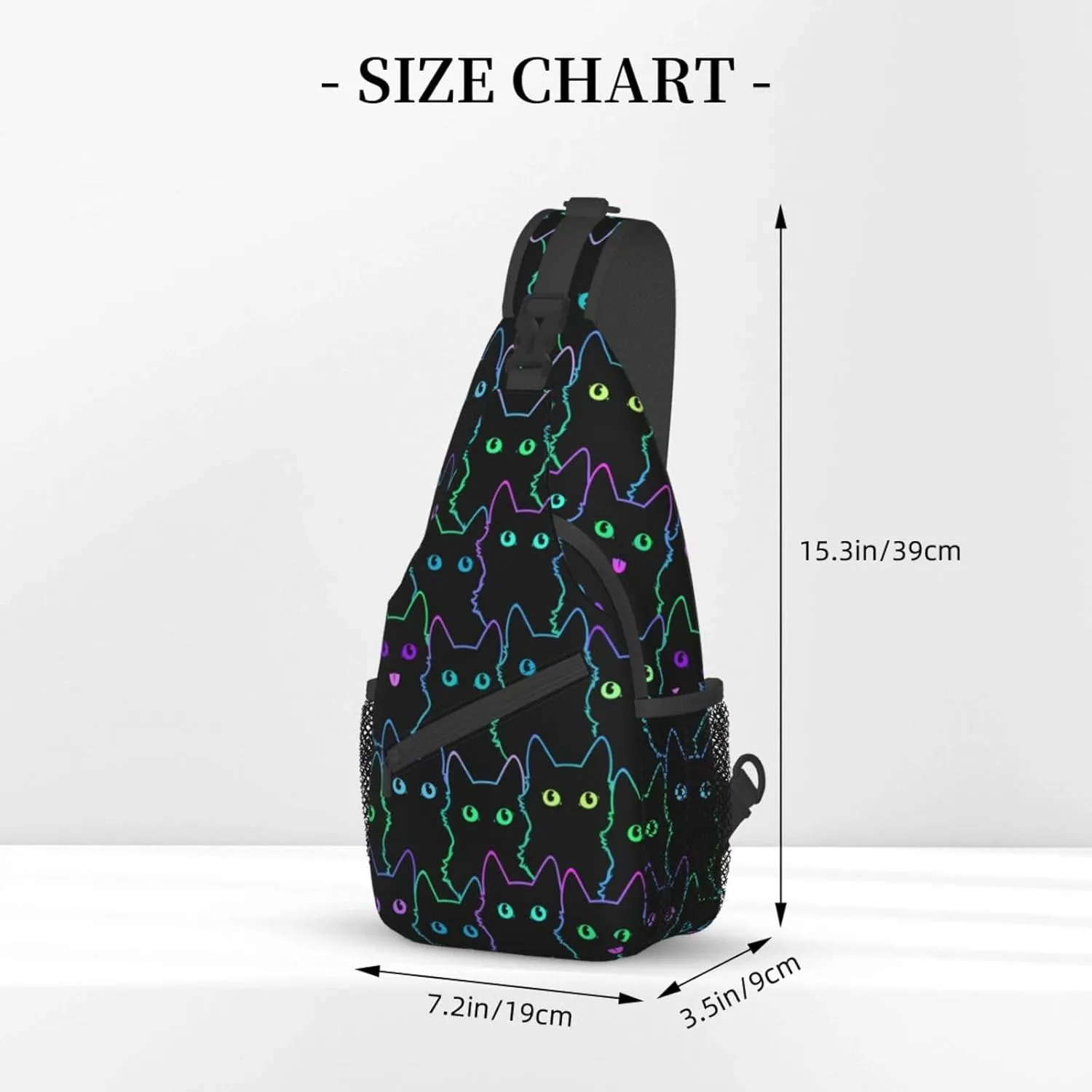 Colorful Neon Cats Sling Bag for Women Mens Crossbody Backpack Cycling Hiking Daypack Chest Shoulder Bag with Adjustable Strap