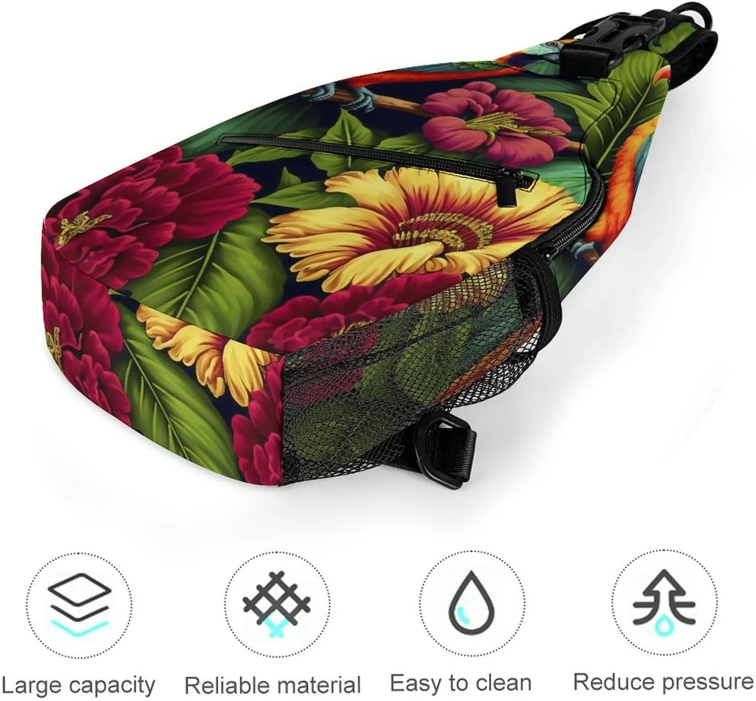 Colorful-parrots-exotic-flowers Crossbody Sling Backpack, Shoulder Bag Chest Bag for Travel Sport Running, 38x20cm, Style-3