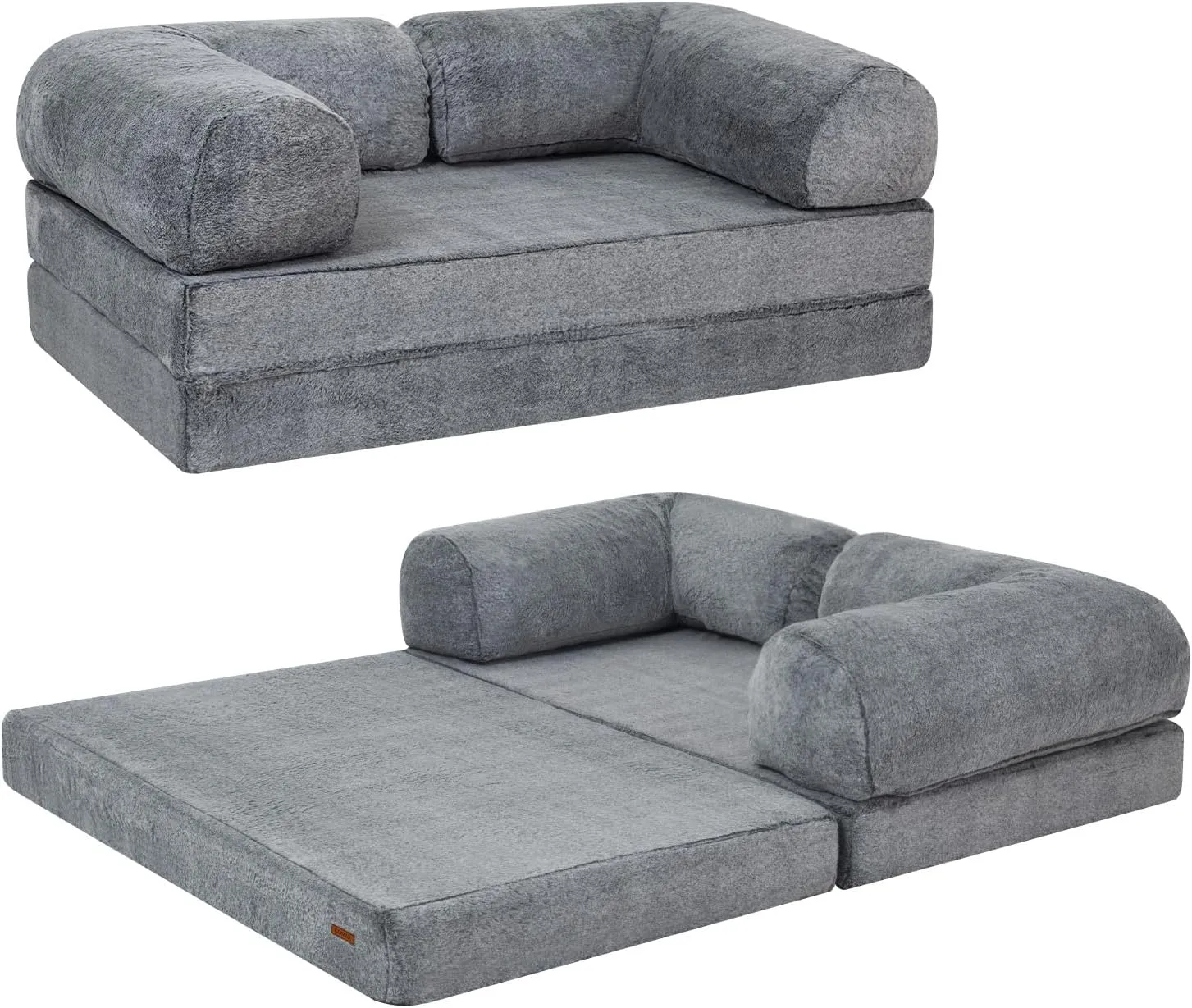 COMAX 4-in-1 Futon Sofa Bed, Queen Size Foldable Couch with L-Shaped Armrests, Convertible Sleeper Chair Bed, Comfortable Lounge Mattress for Living Room and Bedroom, Snow Grey
