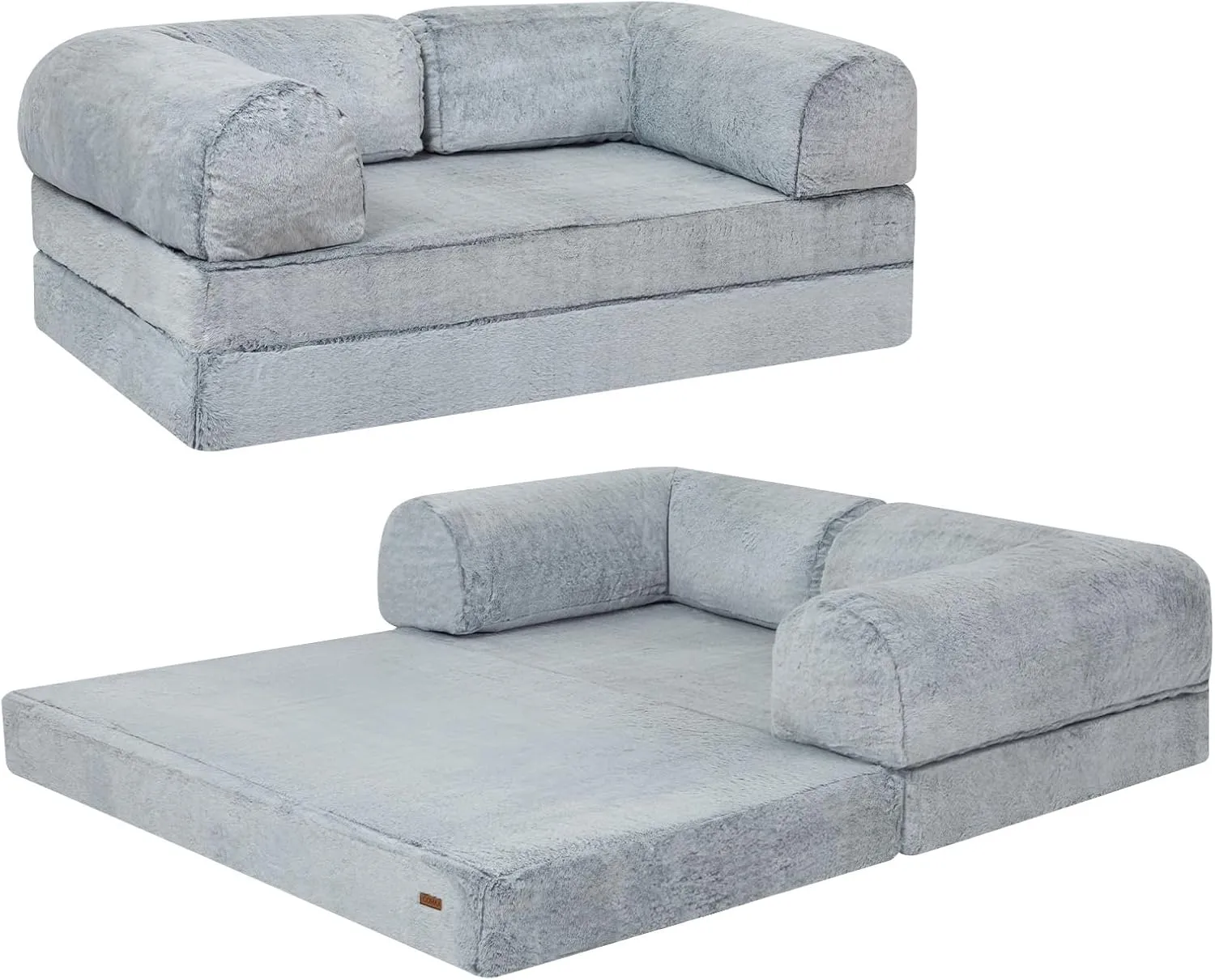COMAX 4-in-1 Futon Sofa Bed, Queen Size Foldable Couch with L-Shaped Armrests, Convertible Sleeper Chair Bed, Comfortable Lounge Mattress for Living Room and Bedroom, Snow Light Grey