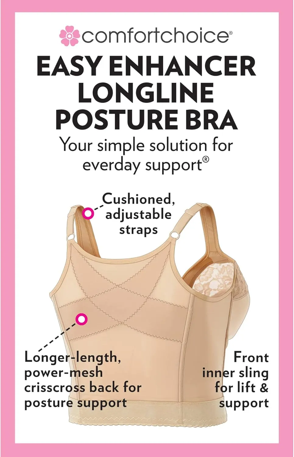Comfort Choice Women's Plus Size Easy Enhancer Wireless Longline Posture Bra