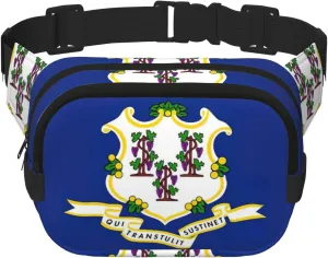 Connecticut State Flag Print Square Double Layer functionality Waist Bag Unisex Crossbody Pack Travel Workout