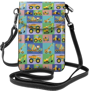 Construction Machinery Print Small Crossbody Bags for Women Leather Cell Phone Purses Mini Leather Shoulder Handbag Adjustable Strap