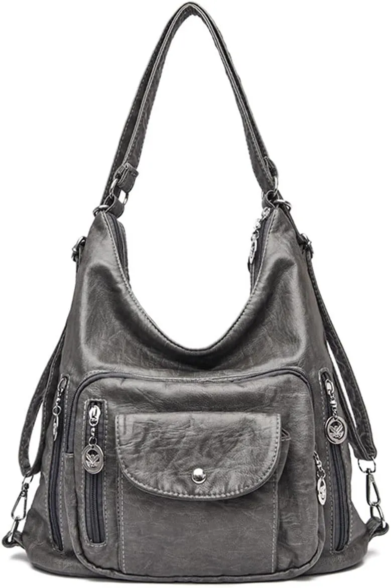 Convertible Backpack Purse for Women PU Leahter Handbag Fashion Hobo Multiple Pockets Tote Satchel Shoulder Bag