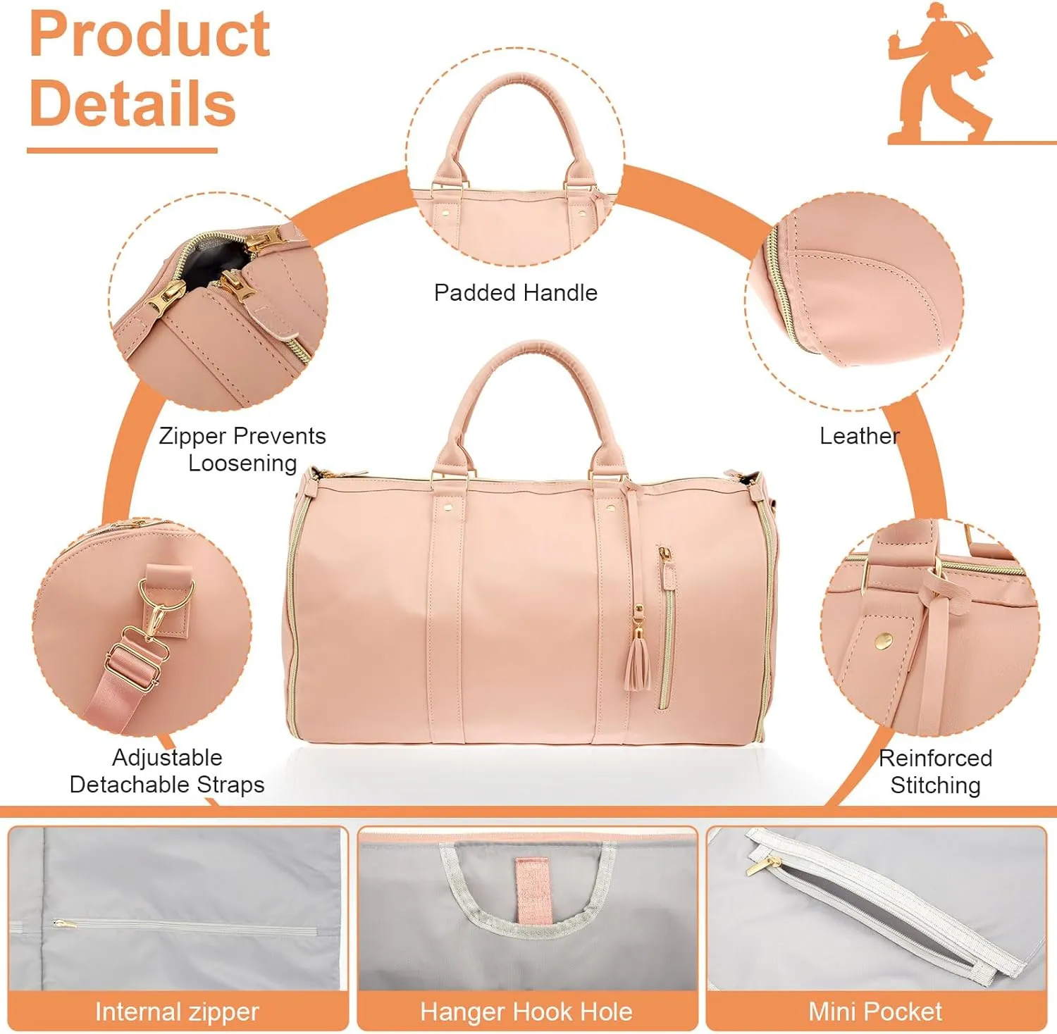 Convertible Duffel Garment Bag, Garment Duffle Bags for Travel, Weekender Bag with Shoe Pouch, Large Carry on Garment Bag for Women, 2 in 1 Hanging Suitcase Suit (Pink)