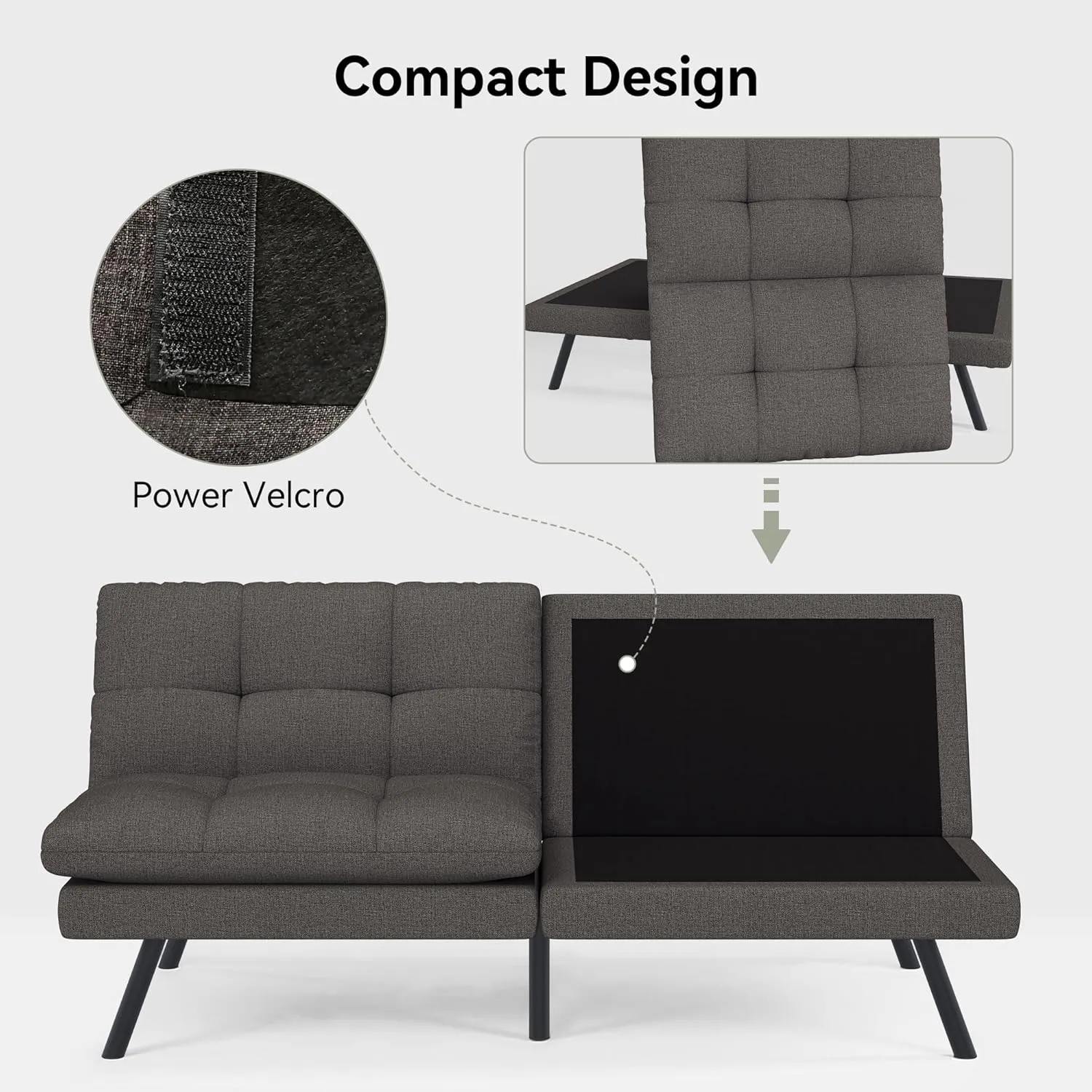 Convertible Futon Sofa Bed, 68" Memory Foam Detachable Futon Sofa Couch,Adjustable Backrest,Linen Fabric Folding Small Loveseat Sleeper for for Living Room,RV,Office,Apartment,Dull Grey