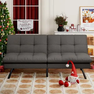 Convertible Futon Sofa Bed, 68" Memory Foam Detachable Futon Sofa Couch,Adjustable Backrest,Linen Fabric Folding Small Loveseat Sleeper for for Living Room,RV,Office,Apartment,Dull Grey