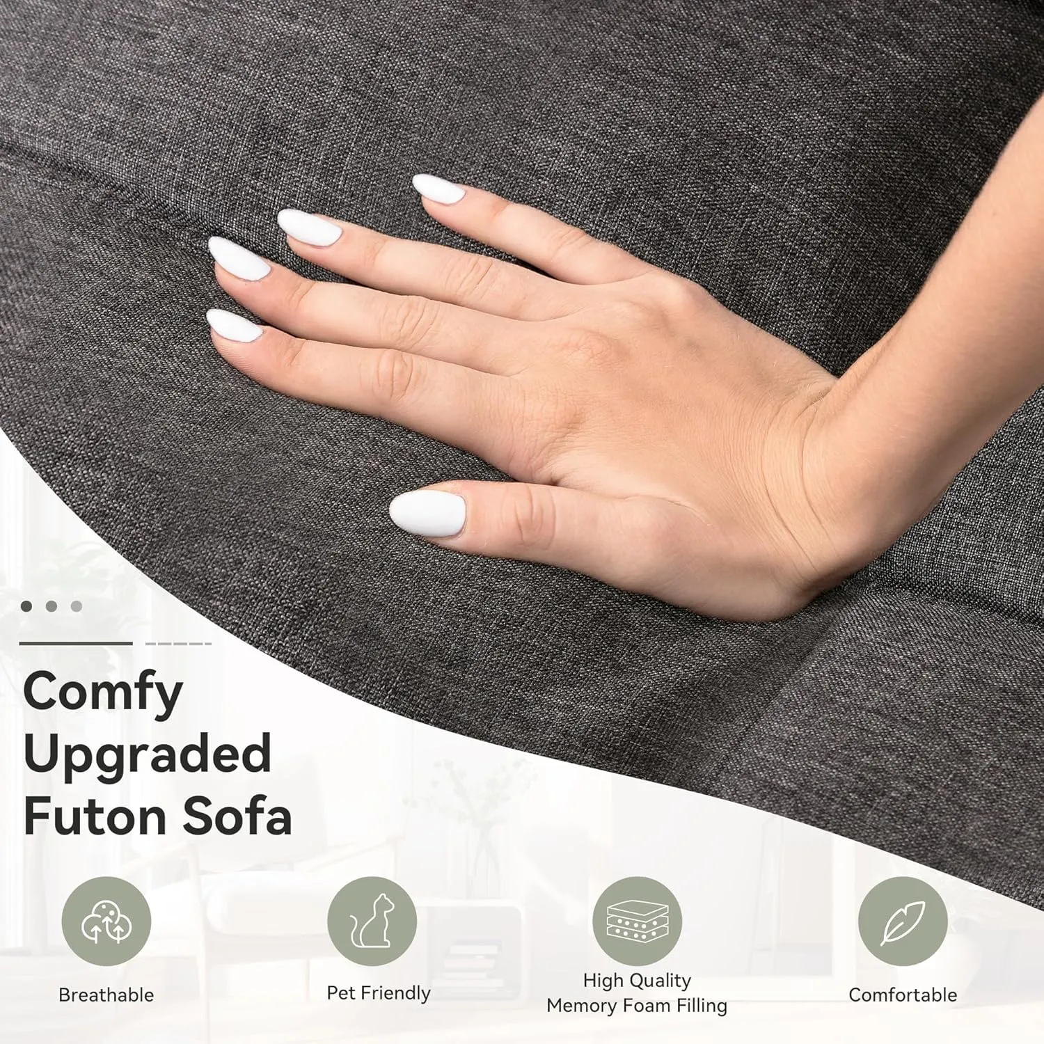 Convertible Futon Sofa Bed, 68" Memory Foam Detachable Futon Sofa Couch,Adjustable Backrest,Linen Fabric Folding Small Loveseat Sleeper for for Living Room,RV,Office,Apartment,Dull Grey