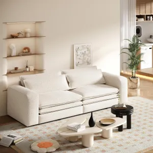 Convertible King Size Sofa Bed, 3 in 1 Teddy Sleeper Sofa Pull-Out Bed with Armrests, 3 Seater Couches with 2 Pillows, Sleeper Couch Reading Chairs for Living Room(Beige)