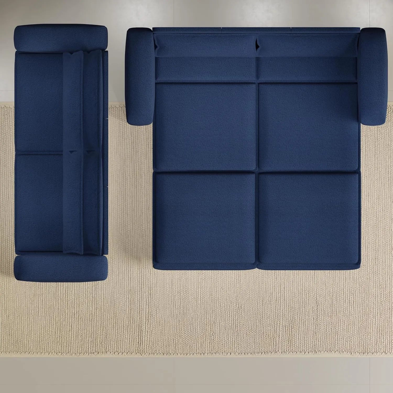 Convertible King Size Sofa Bed, 3 in 1 Teddy Sleeper Sofa Pull-Out Bed with Armrests, 3 Seater Couches with 2 Pillows, Sleeper Couch Reading Chairs for Living Room(Blue)