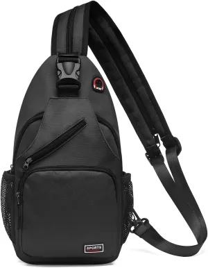 Convertible Sling Bag Crossbody Backpack, 12.9-Inch Pads Bags with Headphone Jack Shoulder Bag Casual Pack for Women Men Hiking Travel Cycling (Black)