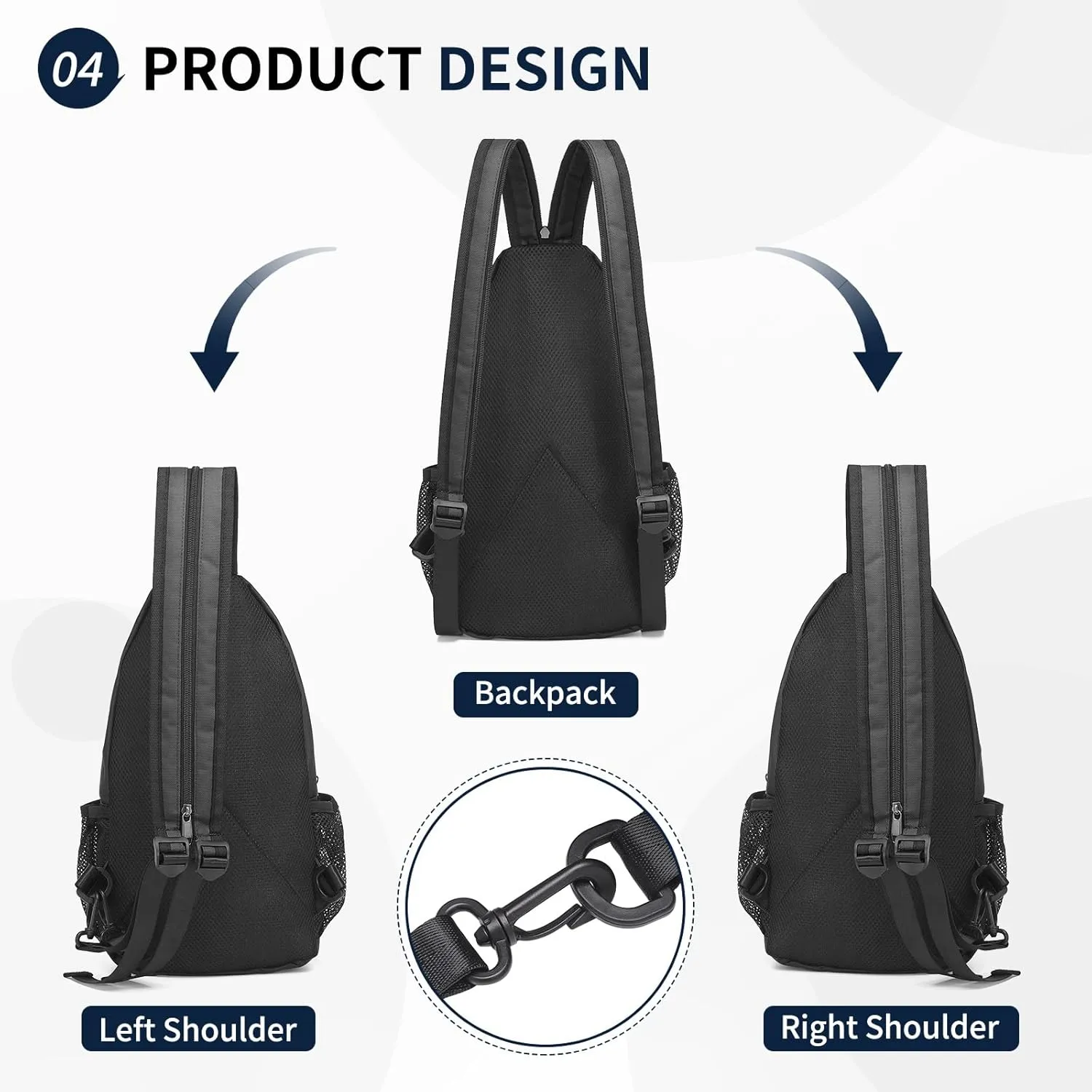 Convertible Sling Bag Crossbody Backpack, 12.9-Inch Pads Bags with Headphone Jack Shoulder Bag Casual Pack for Women Men Hiking Travel Cycling (Black)