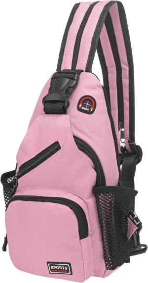 Convertible Sling Bag Crossbody Backpack - 7"x13" (LXH) Good for Women Men Hiking Travel Cycling - Shoulder Bag Casual Packs with Headphone Jack - Pink