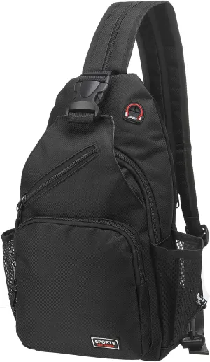 Convertible Sling Bag Crossbody Backpack - 8.5"x15" (LXH) Good for Women Men Hiking Travel Cycling - Multifunctional Shoulder Bag Casual Packs with Headphone Jack - Black