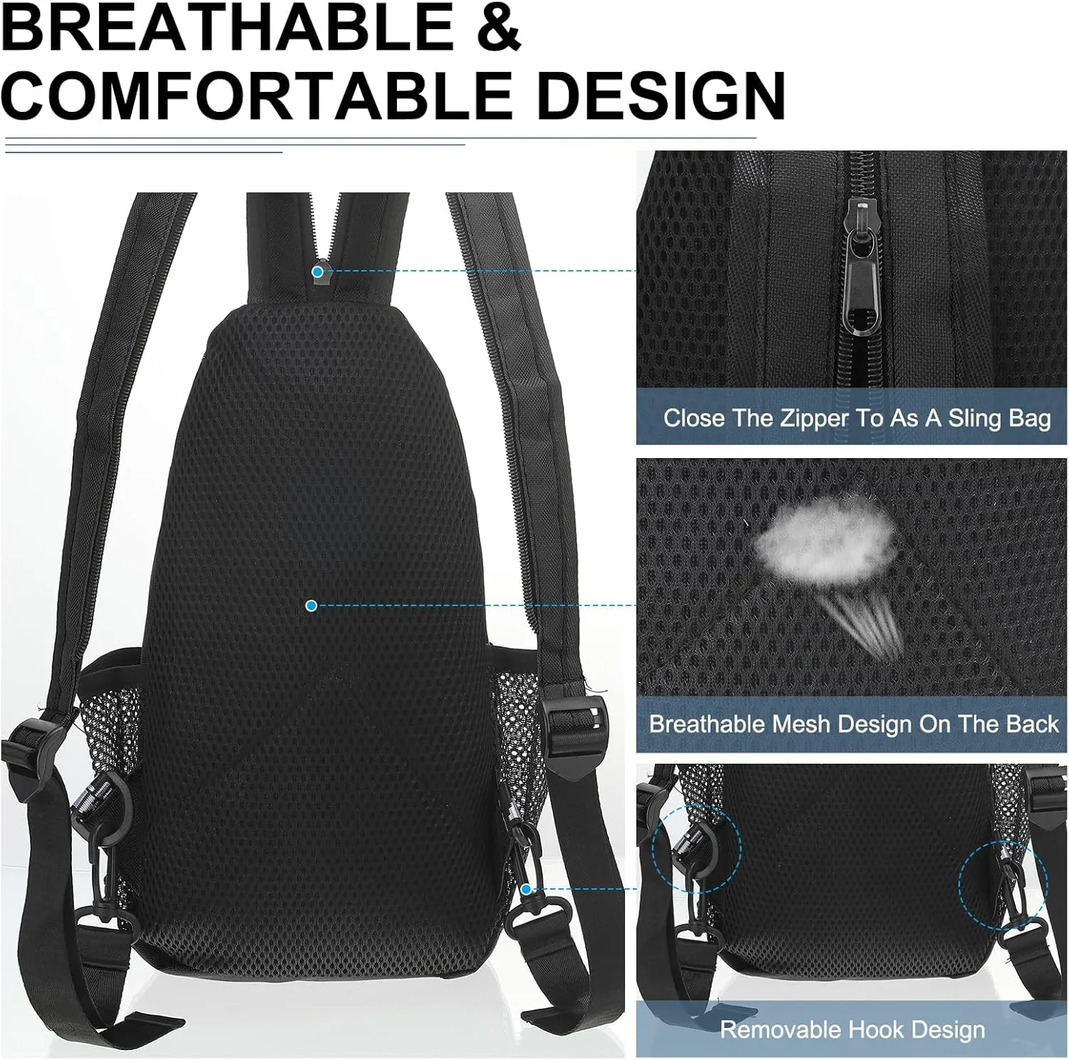 Convertible Sling Bag Crossbody Backpack - 8.5"x15" (LXH) Good for Women Men Hiking Travel Cycling - Multifunctional Shoulder Bag Casual Packs with Headphone Jack - Black