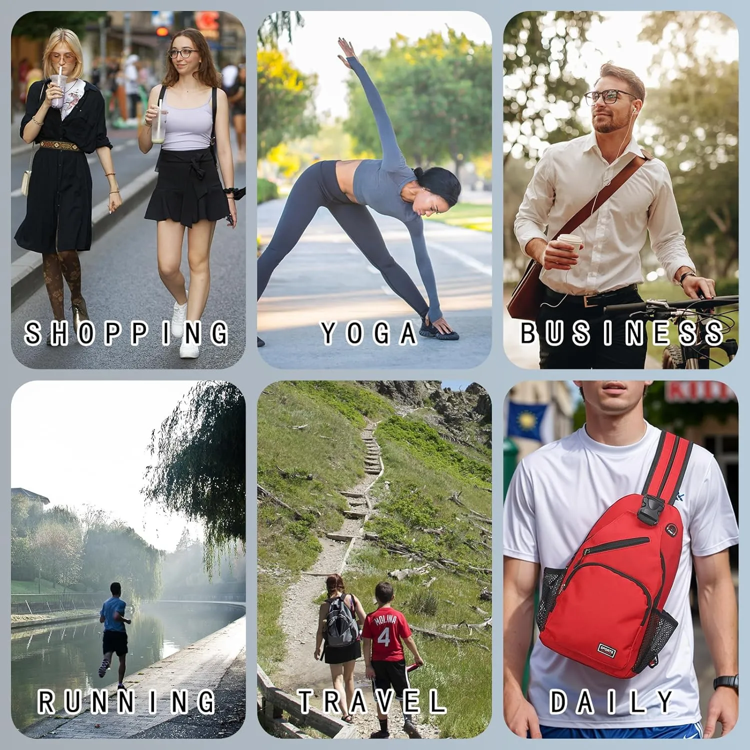 Convertible Sling Bag Crossbody Backpack - 8.5"x15" (LXH) Good for Women Men Hiking Travel Cycling - Multifunctional Shoulder Bag Casual Packs with Headphone Jack - Blue