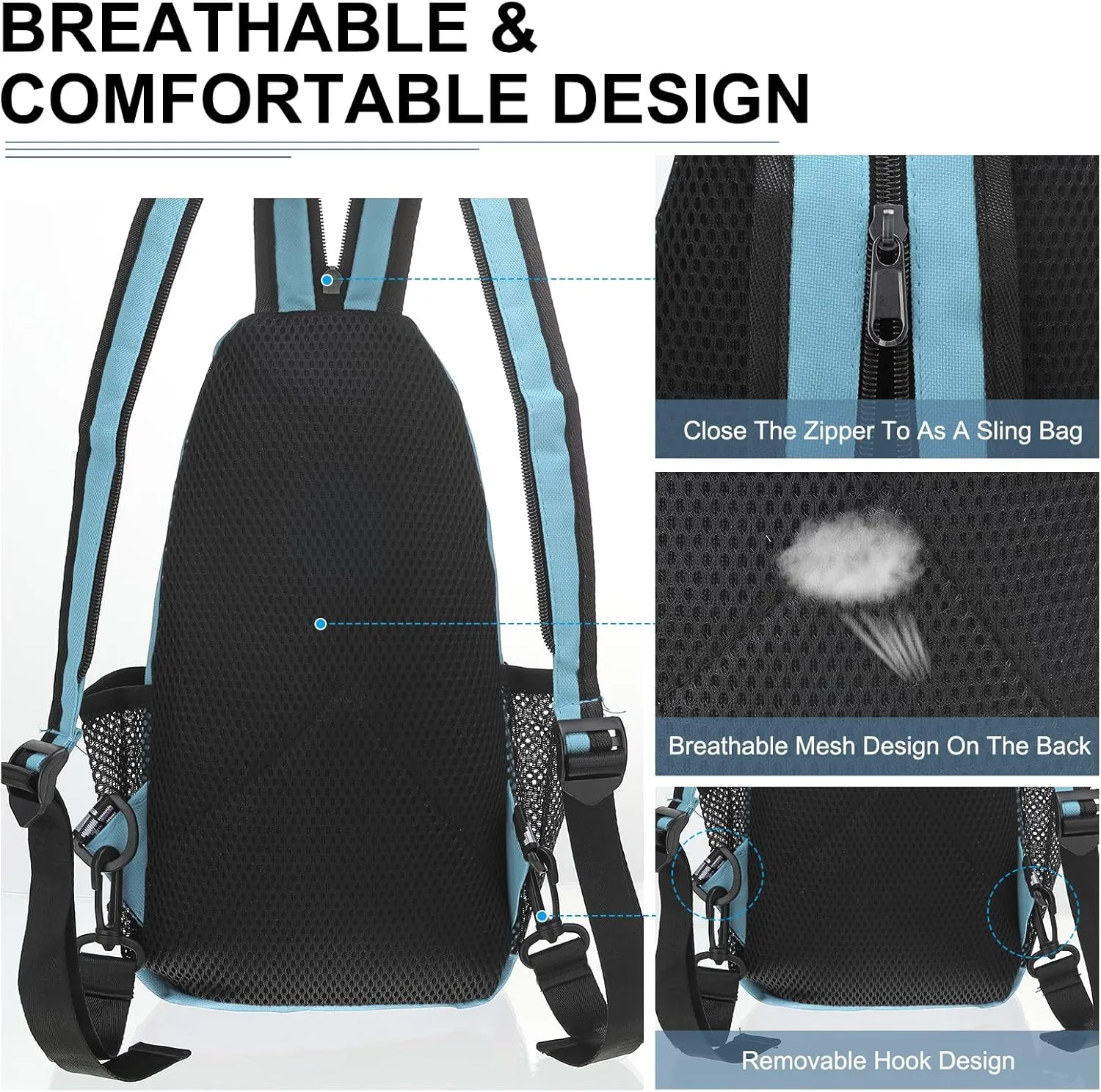 Convertible Sling Bag Crossbody Backpack - 8.5"x15" (LXH) Good for Women Men Hiking Travel Cycling - Multifunctional Shoulder Bag Casual Packs with Headphone Jack - Blue