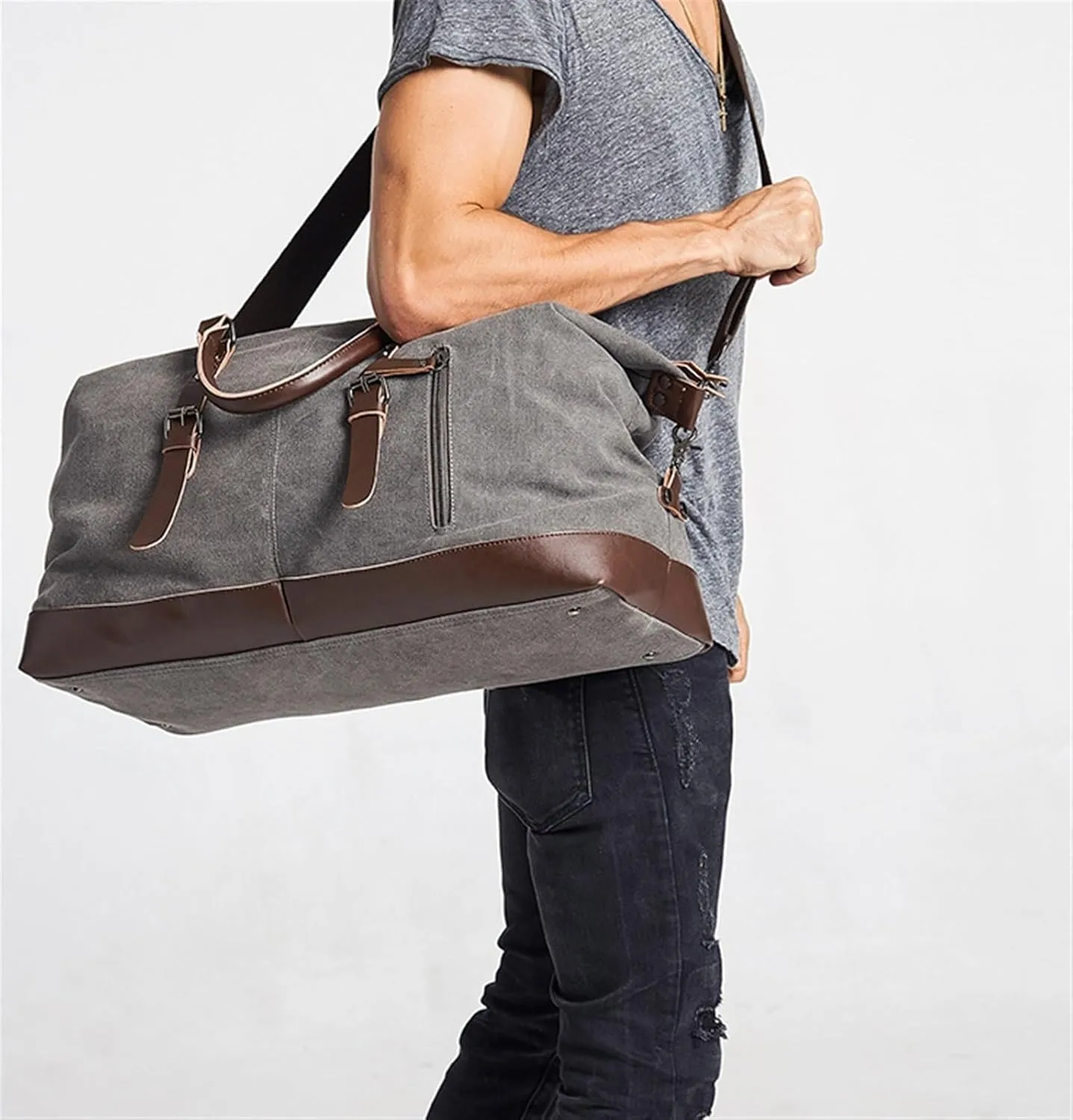 Convertible Suit Travel Bag 22inch Weekender Bag For Women Men, Travel Duffle Bag, Canvas PU Carry On Overnight Bag hanging garment duffel bag (Color : E, Size : 56 * 25 * 32cm)
