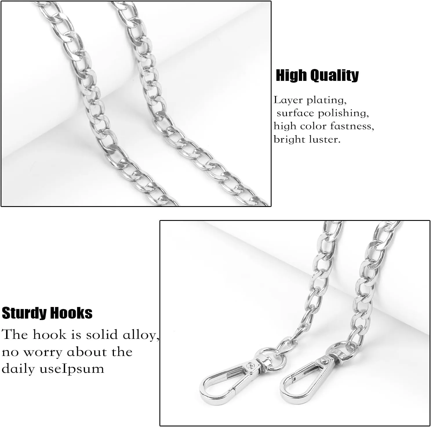 Coobbar Purse Chain Replacement,8 Pack Wallet Chain Shoulder Bag Chain Handbag Chains DIY Shoulder Cross Body Bag Chain for DIY Metal Shoulder Cross Body Bag(47 Inch/pcs) (Silver)