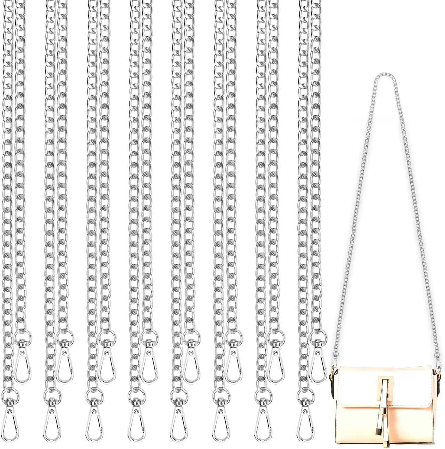 Coobbar Purse Chain Replacement,8 Pack Wallet Chain Shoulder Bag Chain Handbag Chains DIY Shoulder Cross Body Bag Chain for DIY Metal Shoulder Cross Body Bag(47 Inch/pcs) (Silver)