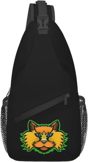 Cool Cat Head Crossbody Bags For Women Men Chest Backpack Gym Shoulder Bag Travel Outdoor Sports Casual Crossbody Bags