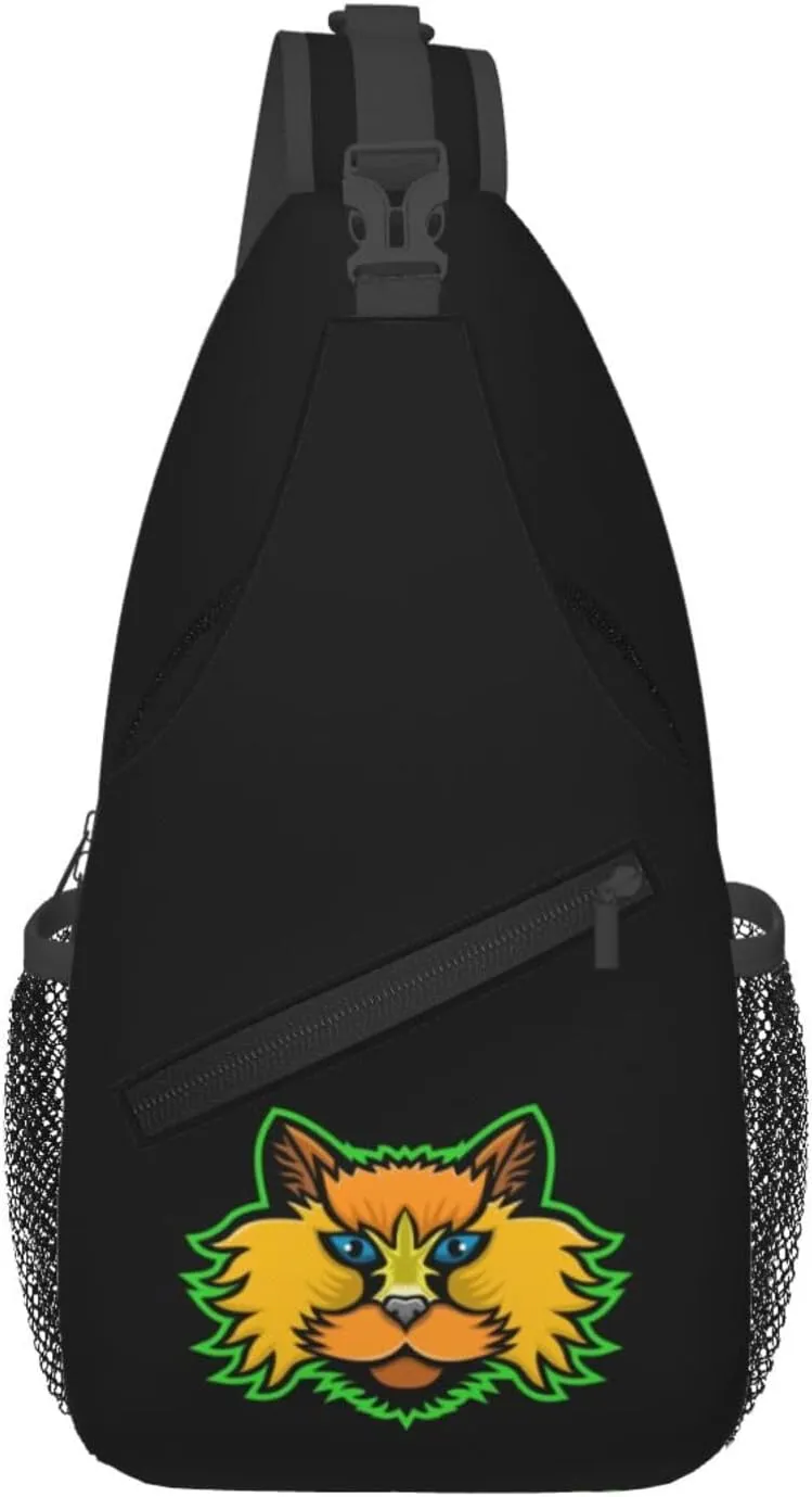 Cool Cat Head Crossbody Bags For Women Men Chest Backpack Gym Shoulder Bag Travel Outdoor Sports Casual Crossbody Bags