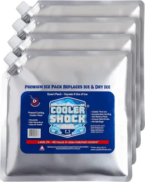 Cooler Shock Reusable Ice Packs for Cooler - Long Lasting Cold Freezer Packs for Coolers and Lunch Boxes - Cooler Ice Packs for Camping Gear, Fishing, Road Trips, Beach Must Haves