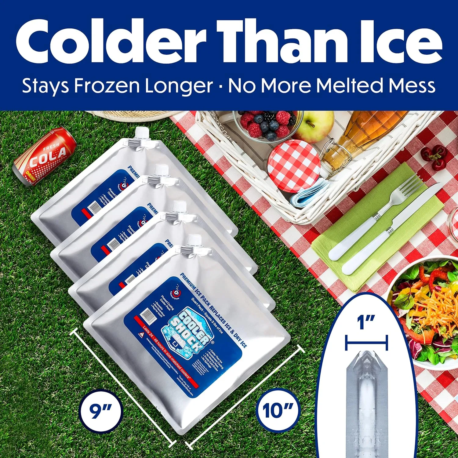 Cooler Shock Reusable Ice Packs for Cooler - Long Lasting Cold Freezer Packs for Coolers and Lunch Boxes - Cooler Ice Packs for Camping Gear, Fishing, Road Trips, Beach Must Haves