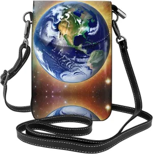 Cosmic Earth Printed Women's Crossbody Phone Bag - Perfect for Travel and Shopping