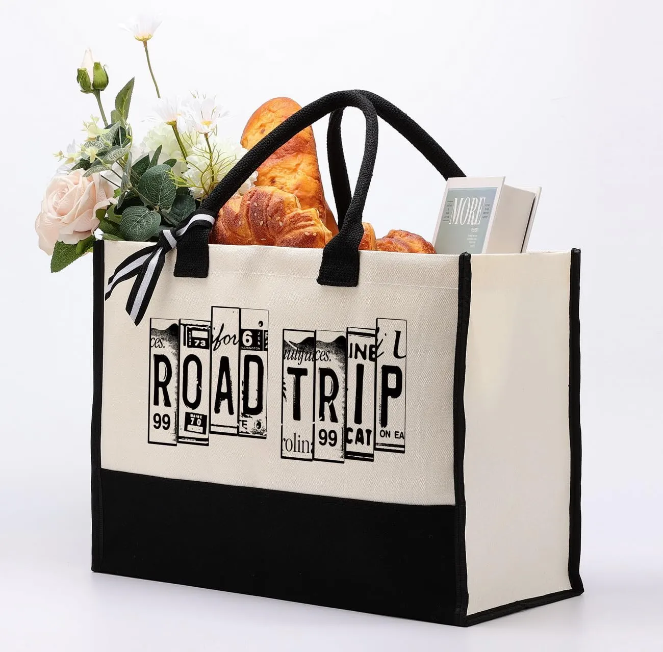 Cotton Canvas Beach Bag Tote - Road Trip Short Trip Gift, Aesthetic Women's Friend Handbag