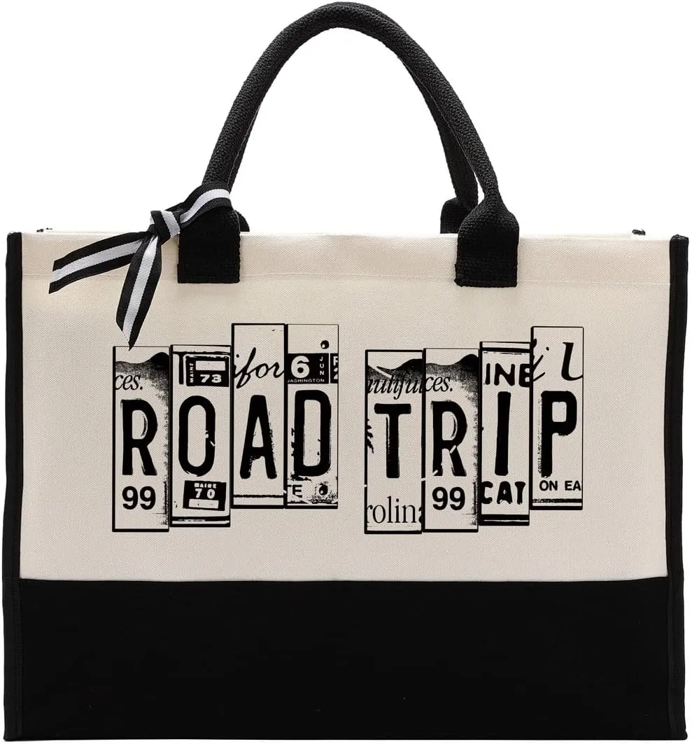 Cotton Canvas Beach Bag Tote - Road Trip Short Trip Gift, Aesthetic Women's Friend Handbag