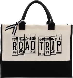 Cotton Canvas Beach Bag Tote - Road Trip Short Trip Gift, Aesthetic Women's Friend Handbag