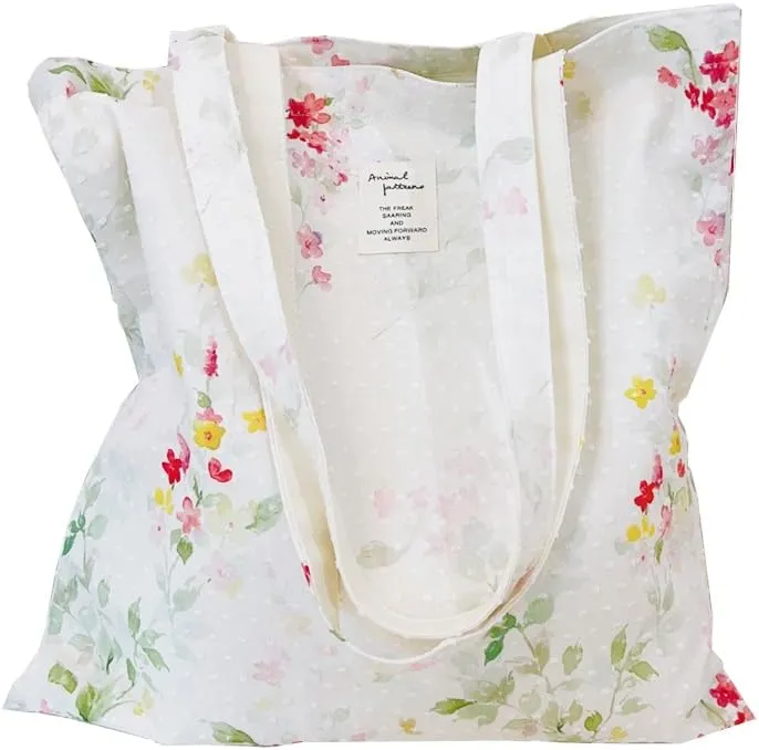 Cotton Canvas Tote Bag Reusable Soft Grocery Cloth Bag Floral Shoulder Bag for Beach Travel Shopping