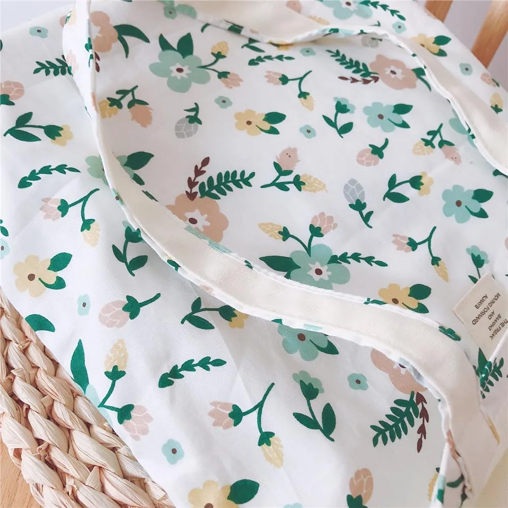 Cotton Canvas Tote Bag Reusable Soft Grocery Cloth Bag Floral Shoulder Bag for Beach Travel Shopping