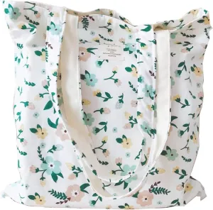 Cotton Canvas Tote Bag Reusable Soft Grocery Cloth Bag Floral Shoulder Bag for Beach Travel Shopping