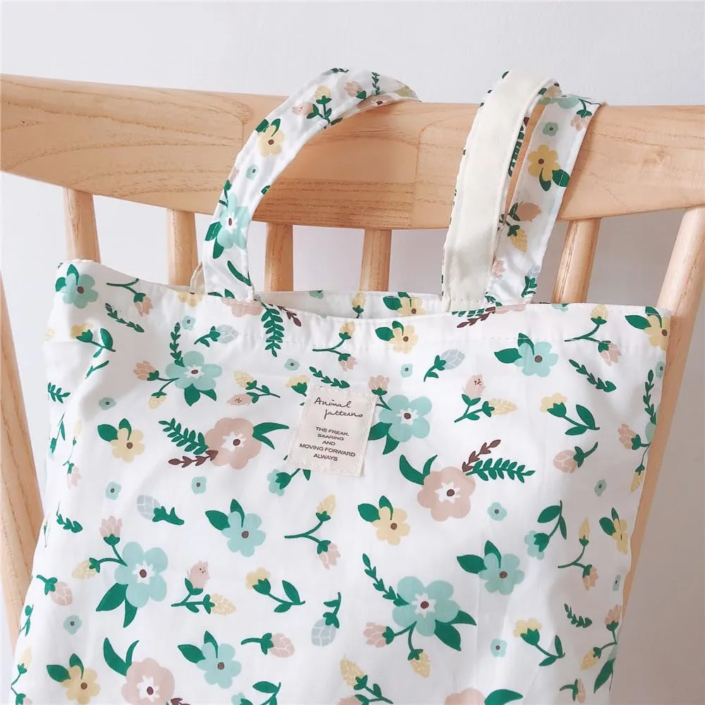 Cotton Canvas Tote Bag Reusable Soft Grocery Cloth Bag Floral Shoulder Bag for Beach Travel Shopping