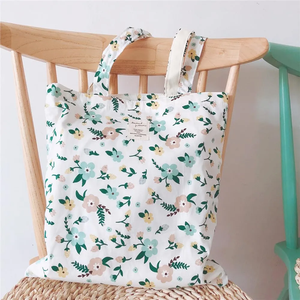 Cotton Canvas Tote Bag Reusable Soft Grocery Cloth Bag Floral Shoulder Bag for Beach Travel Shopping