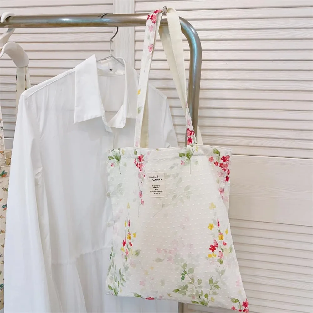 Cotton Canvas Tote Bag Reusable Soft Grocery Cloth Bag Floral Shoulder Bag for Beach Travel Shopping
