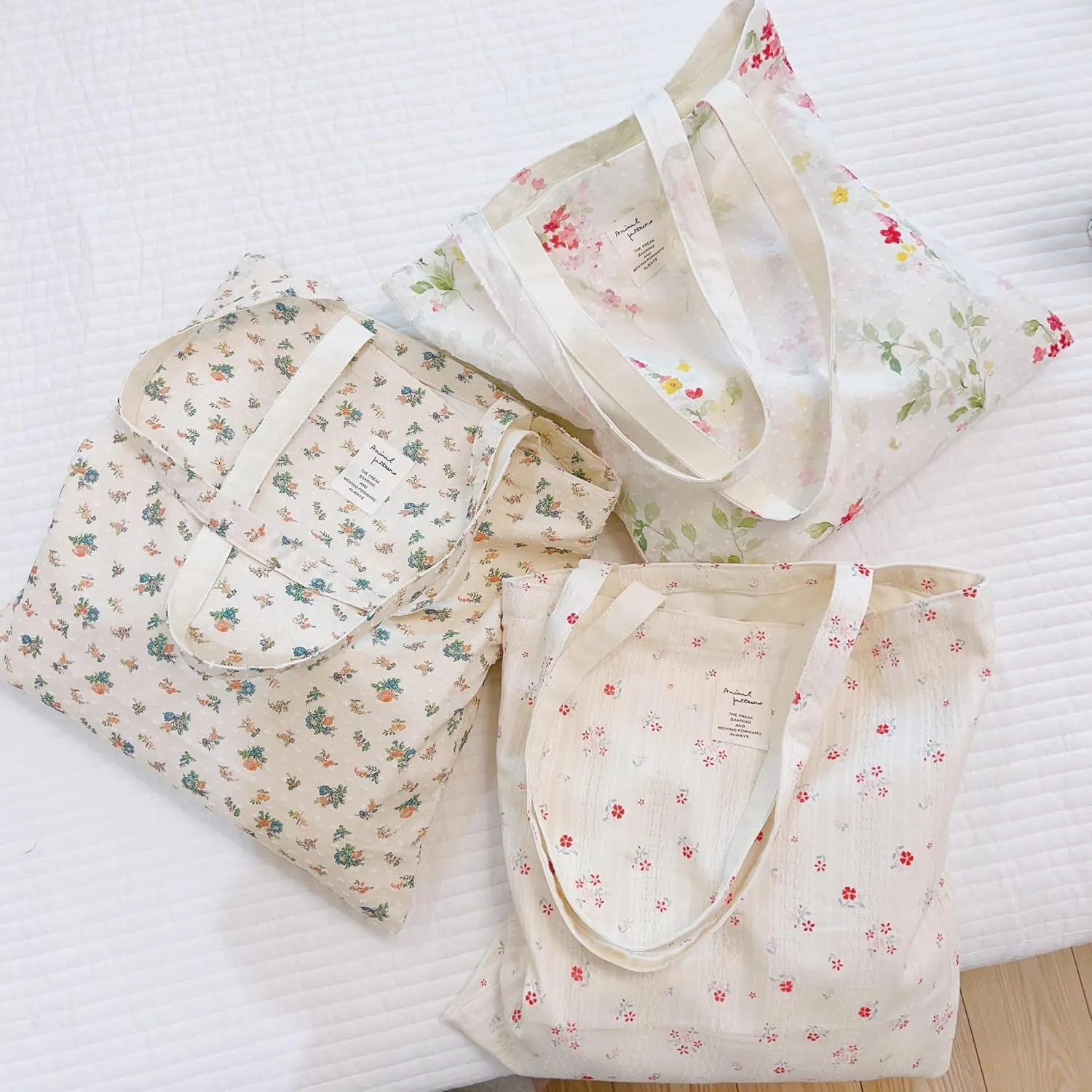 Cotton Canvas Tote Bag Reusable Soft Grocery Cloth Bag Floral Shoulder Bag for Beach Travel Shopping
