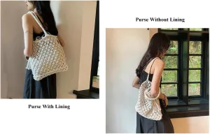 Cotton Handmade Shoulder Bag Tote Handbag Summer Beach Purse for Holiday Vacation Casual Hobo Beige01(Without Lining)