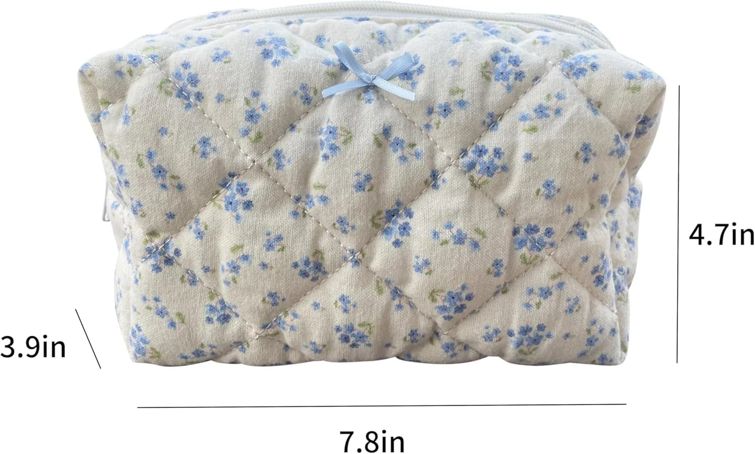 Cotton Quilted Makeup Bag Coquette Accessories Make up Bag Organizer Cute Floral Cosmetic Pouch Travel Makeup Bag for Women (Blue floral)