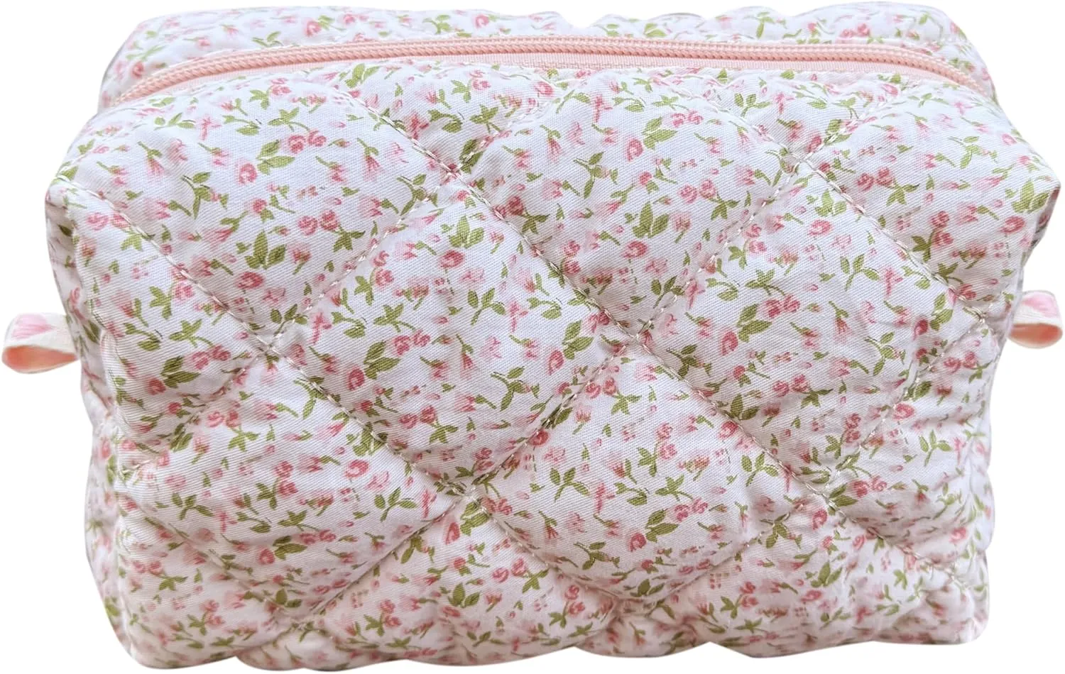 Cotton Quilted Makeup Bag Coquette Accessories Make up Bag Organizer Cute Floral Cosmetic Pouch Travel Makeup Bag for Women (Little Roses)