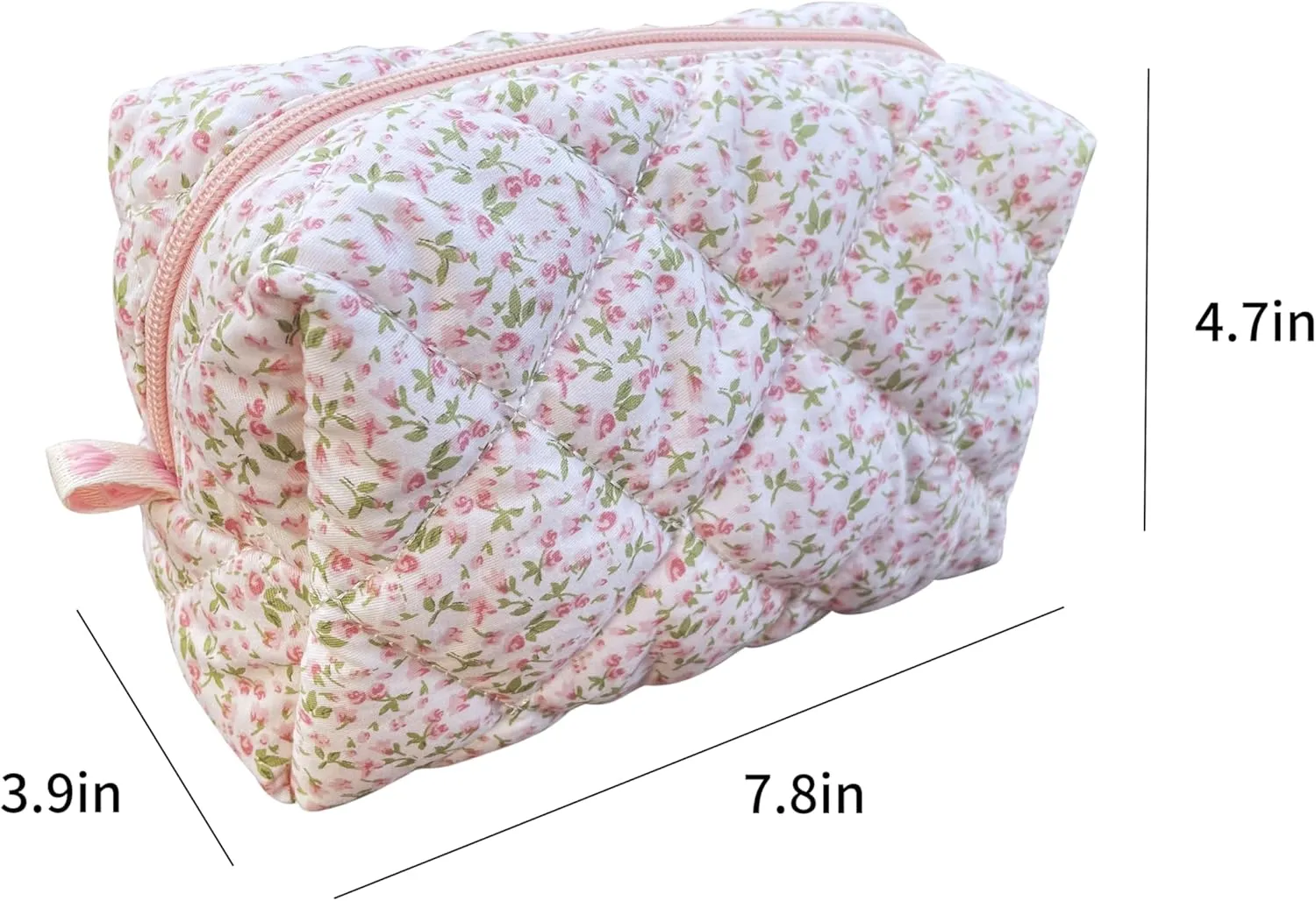 Cotton Quilted Makeup Bag Coquette Accessories Make up Bag Organizer Cute Floral Cosmetic Pouch Travel Makeup Bag for Women (Little Roses)