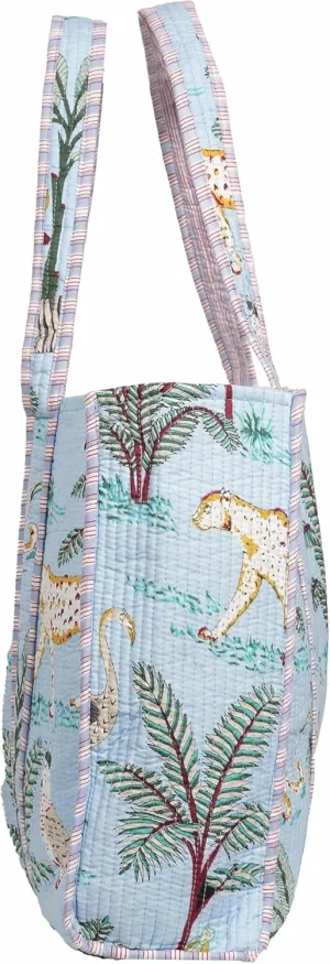 Cotton Quilted Tote Bag, Beautiful Print, Market Shopping Grocery Beach Shoulder Bag (Design Animal Print)
