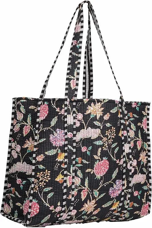 Cotton Quilted Tote Bag, Beautiful Print, Market Shopping Grocery Beach Shoulder Bag (Design Animal Print)